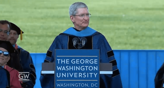 Apple CEO Tim Cook delivers the commencement speech to the 2015 graduating class of George Washington University, in Washington, D.C.