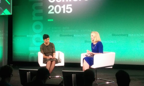 Yahoo CEO Marissa Mayer speaks onstage with Bloomberg's Stephanie Mehta.
