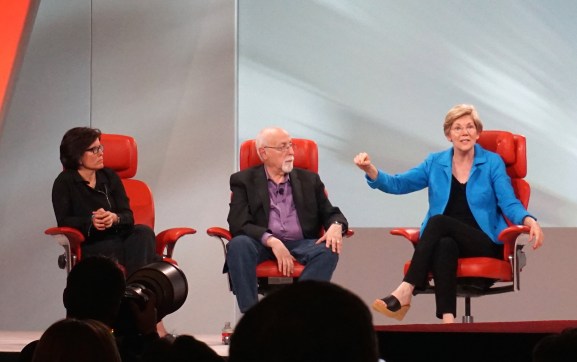Massachusetts Senator Elizabeth Warren, onstage at the Code Conference with Kara Swisher and Walt Mossberg.