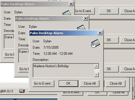 palm desktop alarm cascade