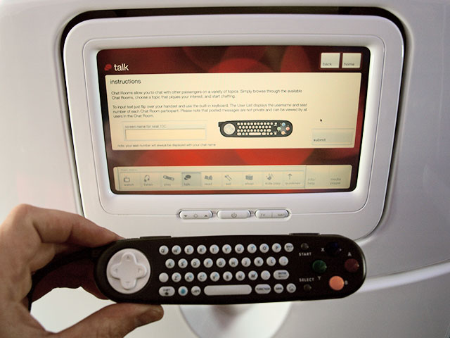 Virgin America inflight display screen and QWERTY controller