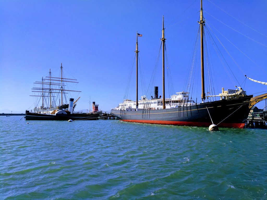 Two sailing ships in the water.